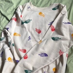 The North Face White Crewneck Sweatshirt with Multicolor Logos